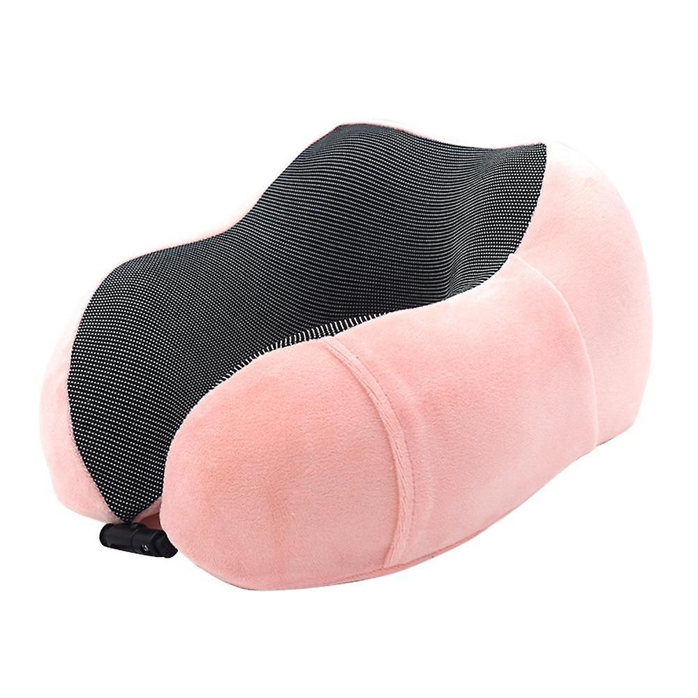 GreenZech U shaped memory foam neck soft travel pillow solid relieve pressure Pink