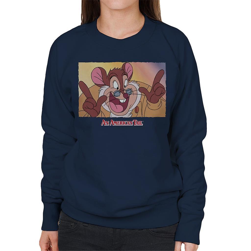 An American Tail Papa Mousekewitz Face Women's Sweatshirt Navy Blue Large