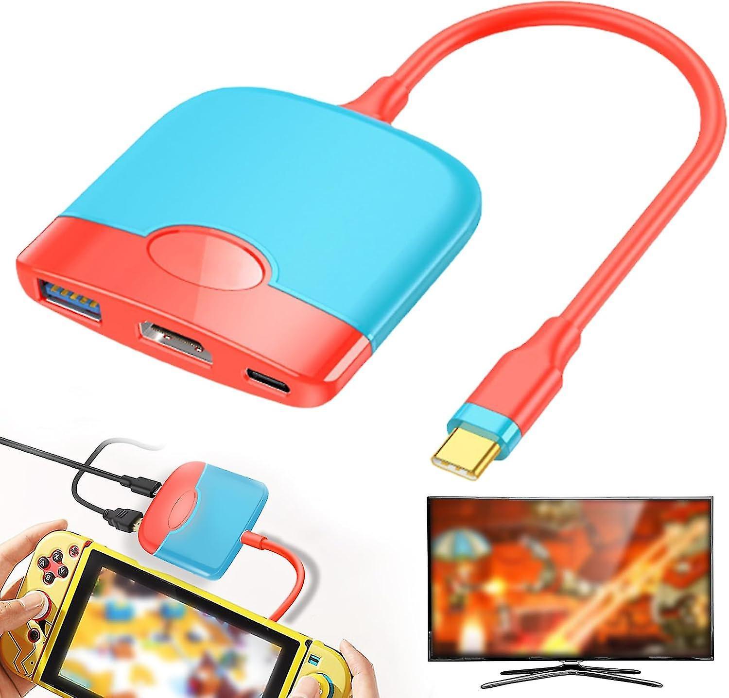 Snngv (bleu + Rouge) Station D'accueil Pour Nintendo Switch Oled, Adaptateur Usb Type C Vers Hdmi Avec Hdmi 4k, Switch 3-en-1 Hub Usb-c Port Usb 3....