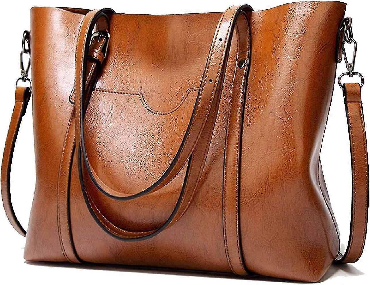 Jeek Womens Handbags Soft Leather Large Capacity Retro Vintage Top-Handle Casual Pocket Tote Brown