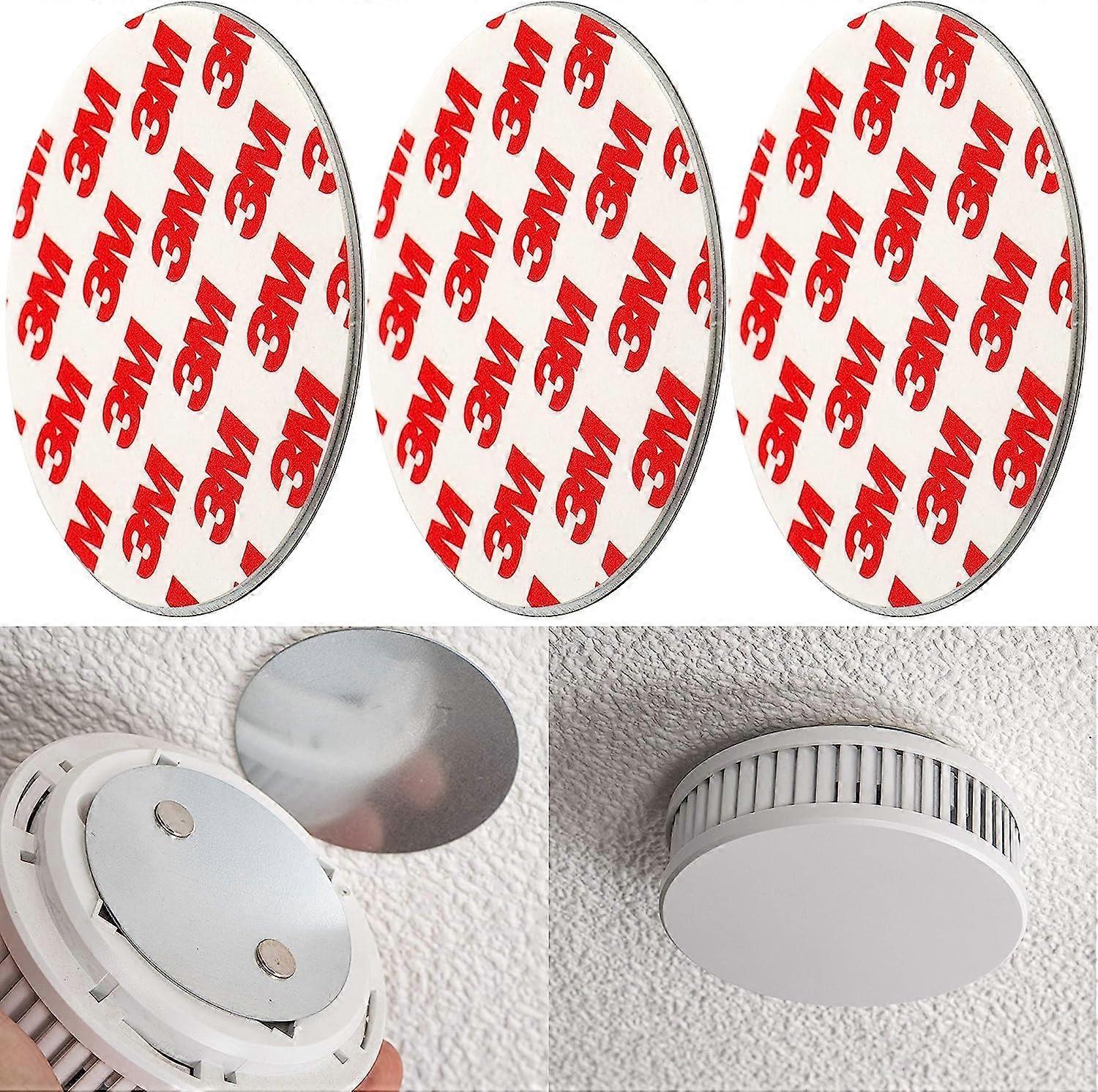 Phwj Magnetic holder for smoke detector, Pack of 3,  70 mm, Self-adhesive, 3M plates, Magnetic holder for easy mounting without drilling or screws,...