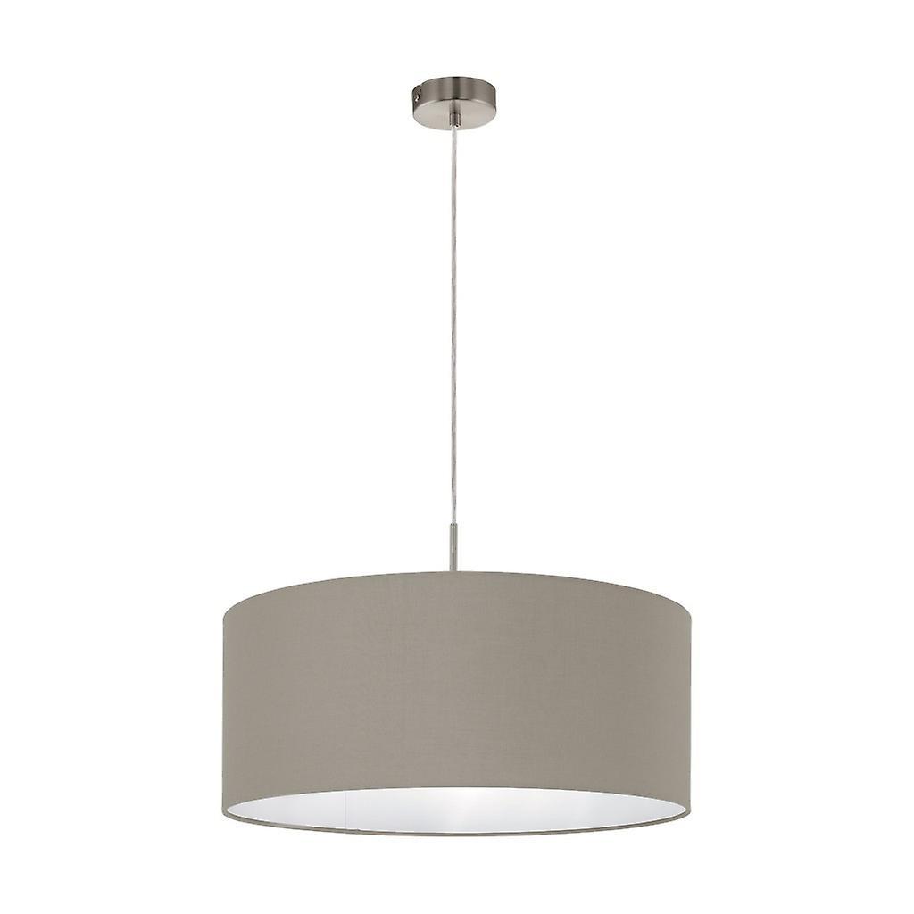 Eglo Lighting Pasteri 1 Light Ceiling Pendant Satin Nickel with Taupe Fabric Shade, E27