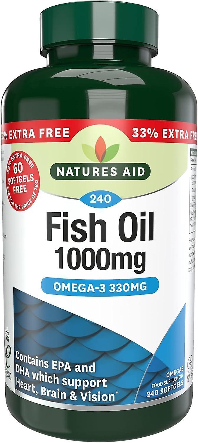 Natures Aid Fish Oil - 1000mg (Omega-3), 240 Capsules (INCLUDES 60 softgels EXTRA FREE!)