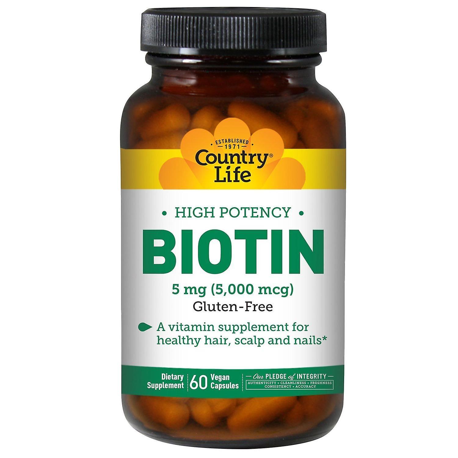 Country Life, High Potency Biotin, 5 mg, 60 Vegan Capsules