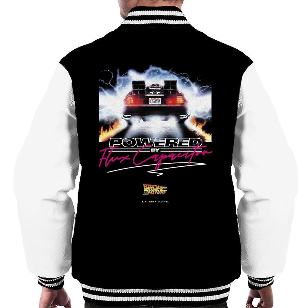 Back to the Future Delorean Powered By Flux Capacitor Men's Varsity Jacket Black/White Small