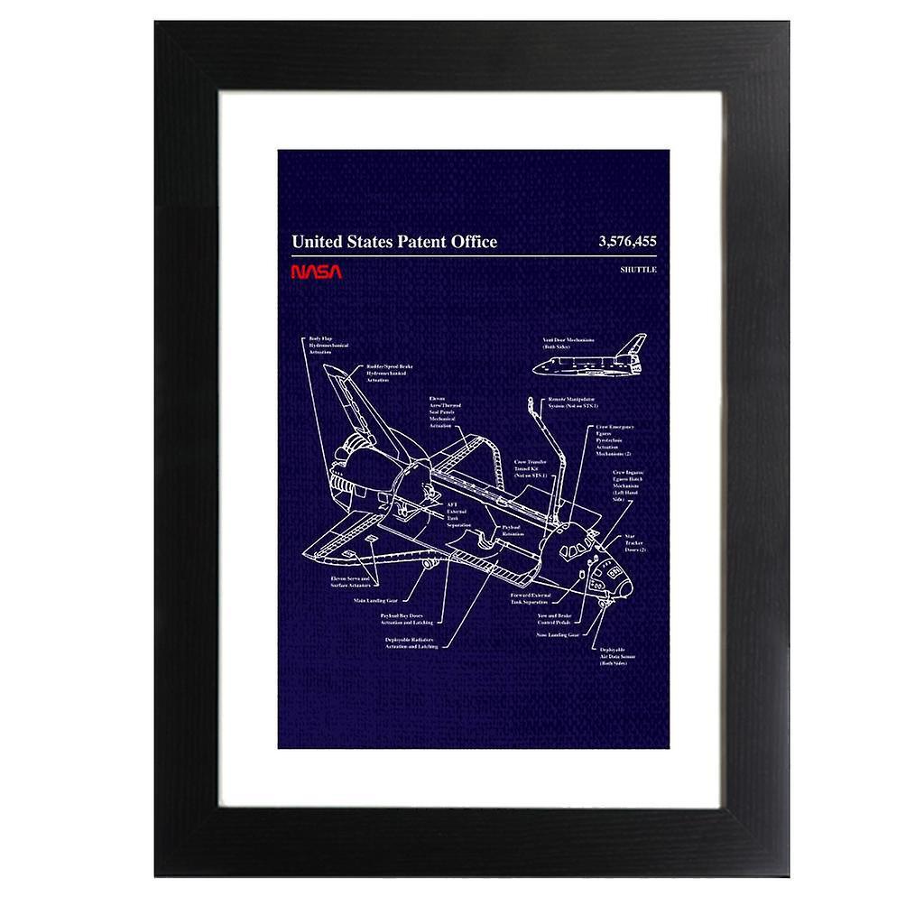 NASA Space Shuttle Blueprint Framed Print Navy Blue 39 x 52 cm