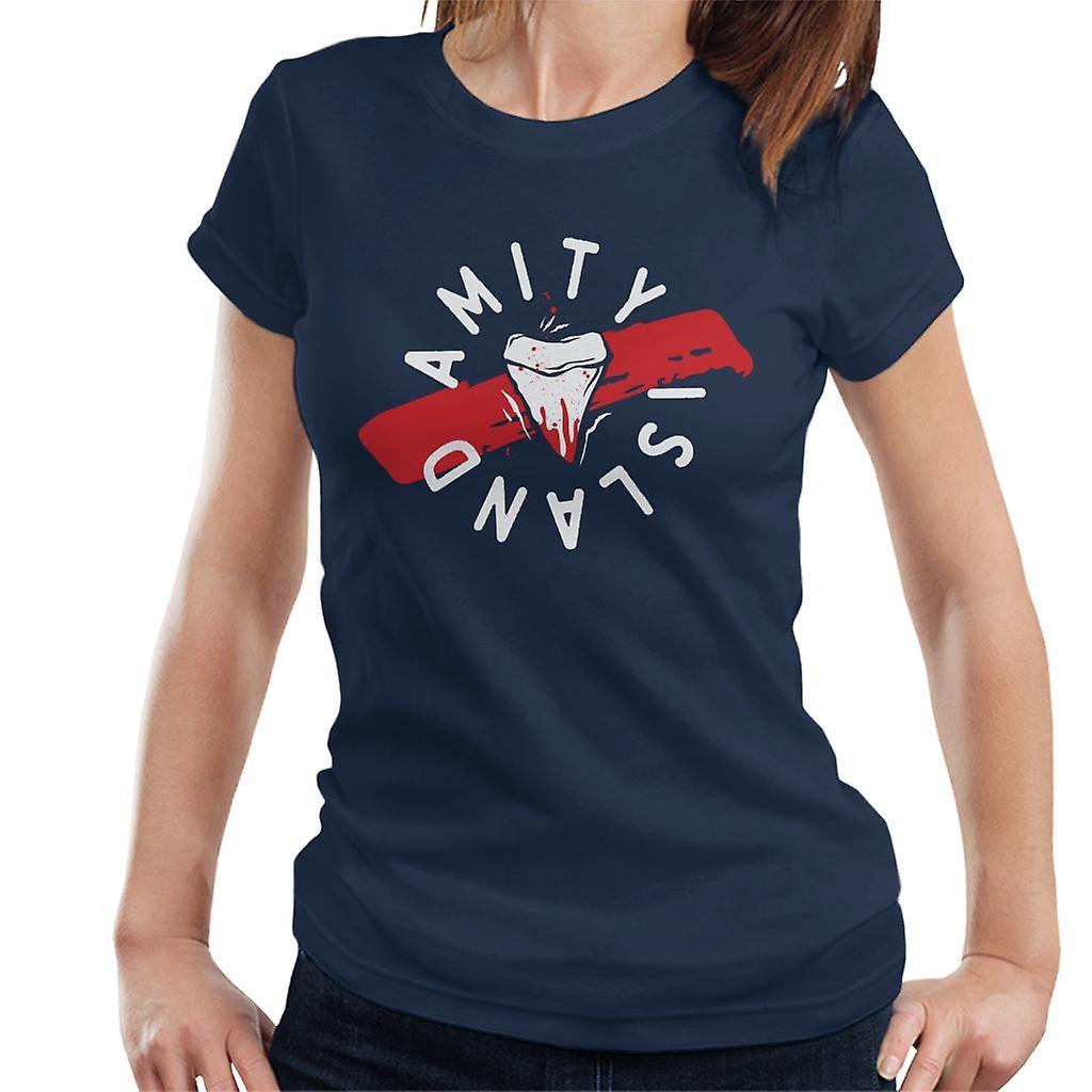 Jaws Tooth Amity Island Women's T-Shirt Navy Blue Medium