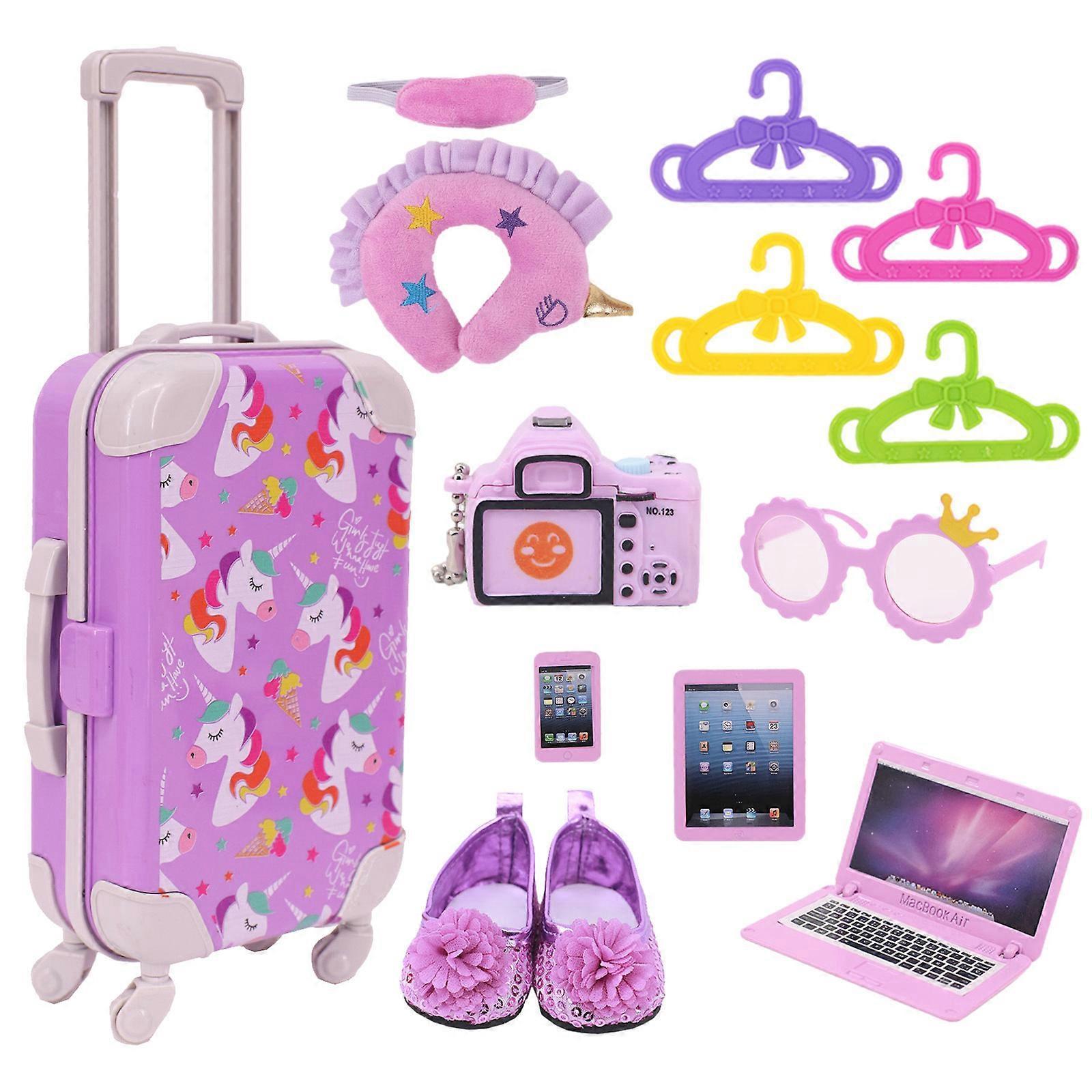 Favrison Girl Travel Luggage Play Set Including Travel Suitcase Travel Pillow And Eye Mask