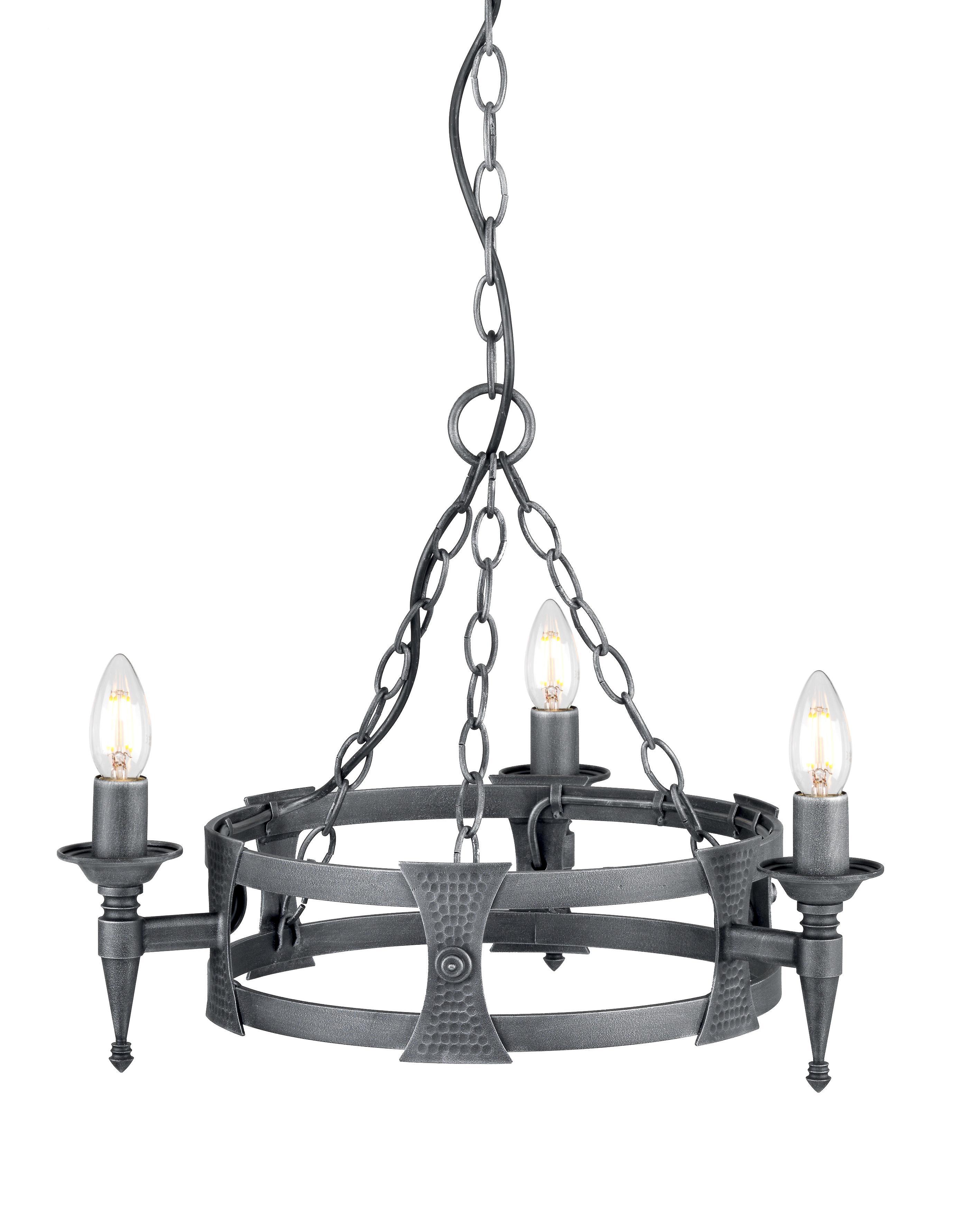 Saxon Chandelier 3 Light Black Silver Finish E14