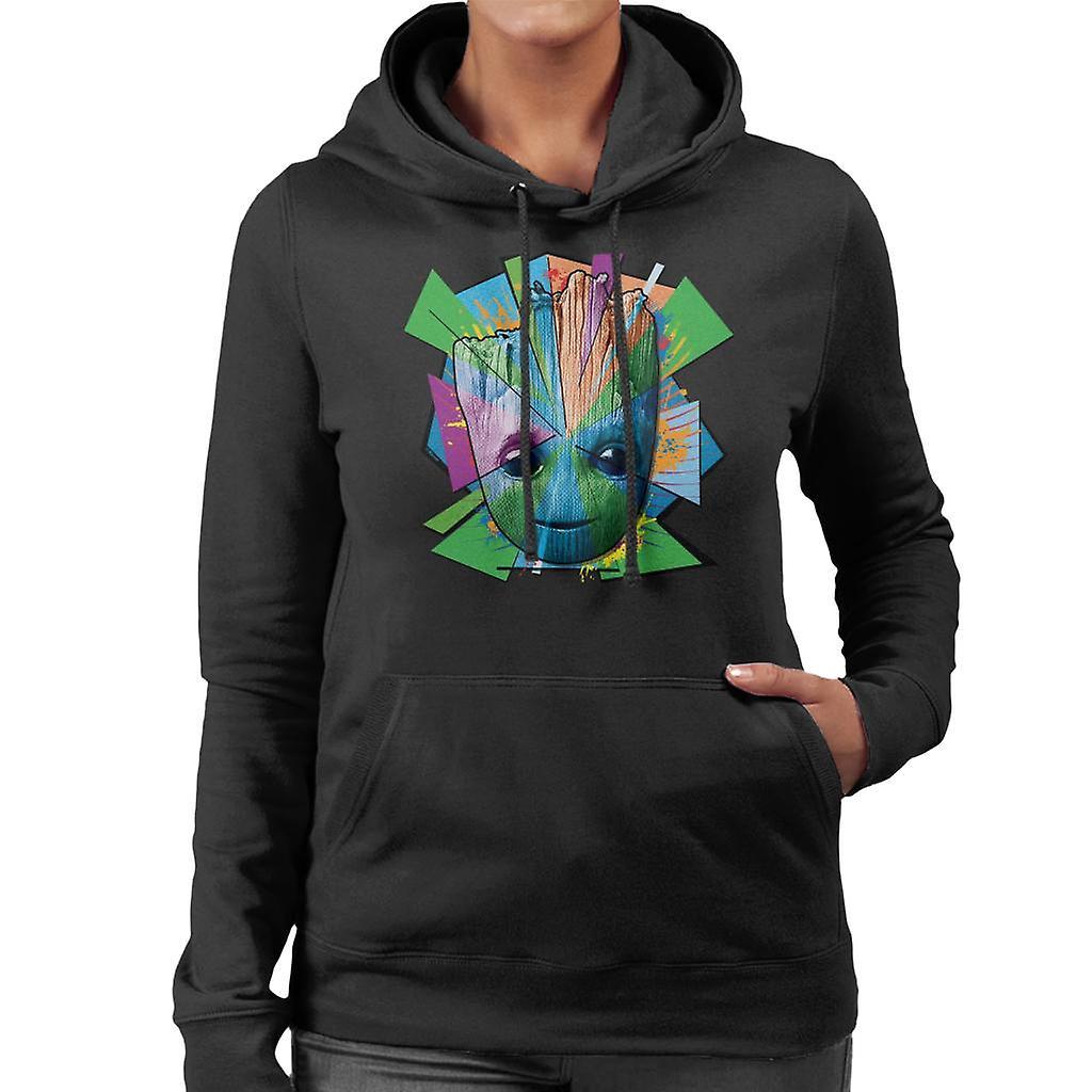 Marvel Guardians Of The Galaxy Vol 2 Groot Splatter Women's Hooded Sweatshirt Black Large