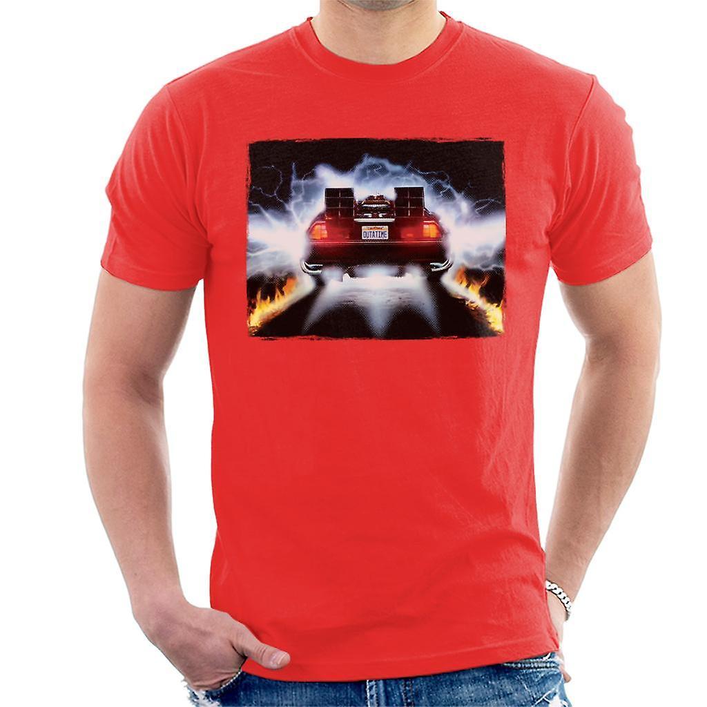 Back to the Future Delorean Taking Off For Time Travel Men's T-Shirt Red Medium