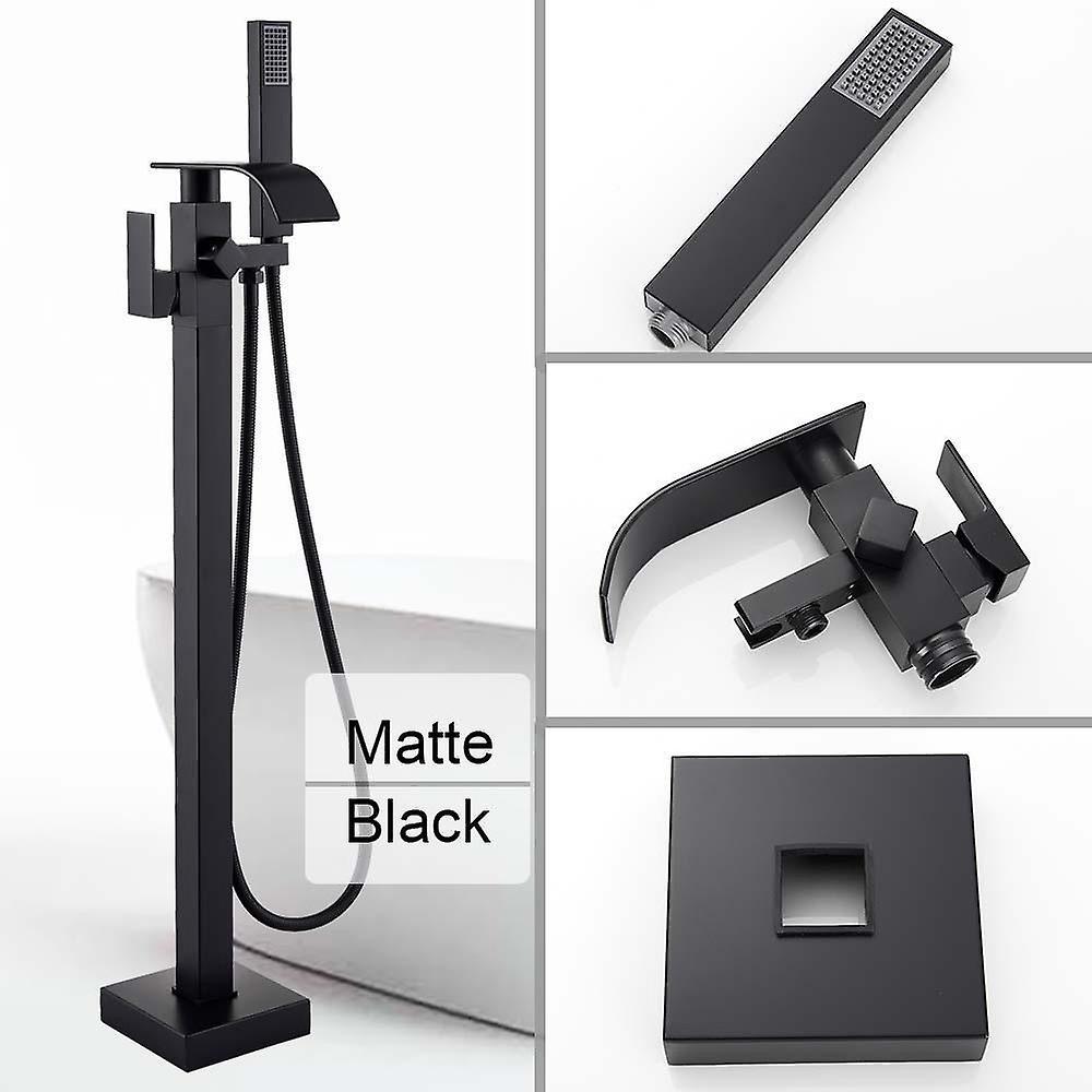 Slowmoose Chrome Floor Mounted Bathtub - Free Standing Bathroom Mixer Shower Faucet Matte Black