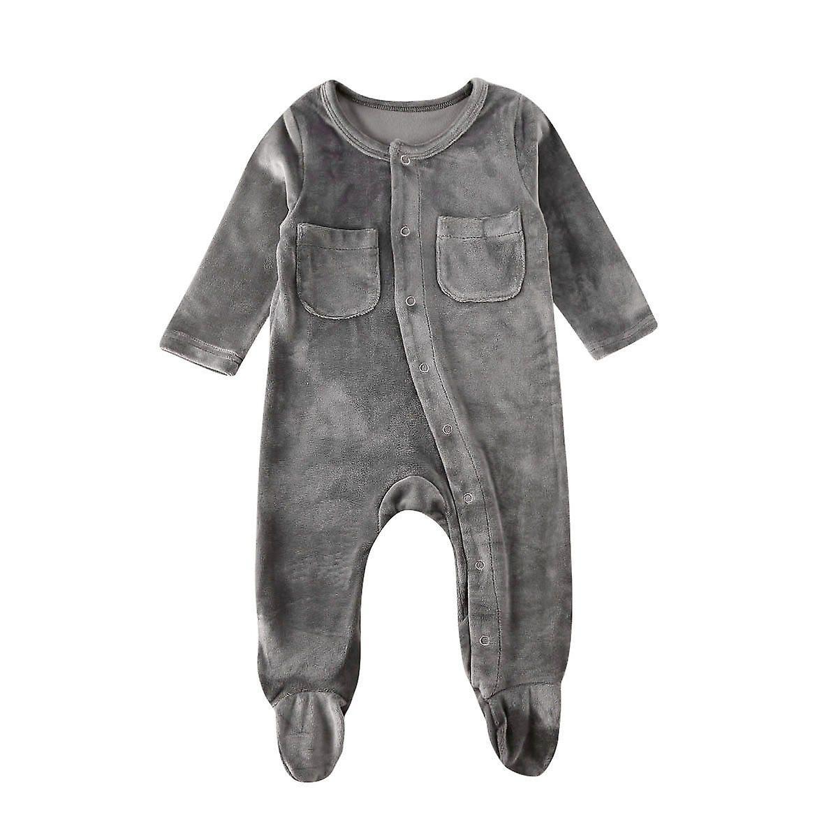 Slowmoose Velvet Long Sleeve Jumpsuit For Babies Gray 12M