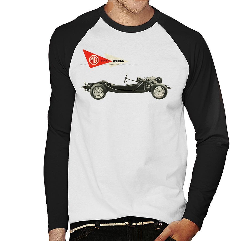 MG MGA Series British Motor Heritage Men's Baseball Long Sleeved T-Shirt White/Black Large