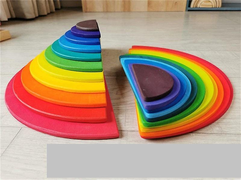 Slowmoose Wooden Rainbow Building Blocks, Balls Plate Toy semi rainbow B 5mm