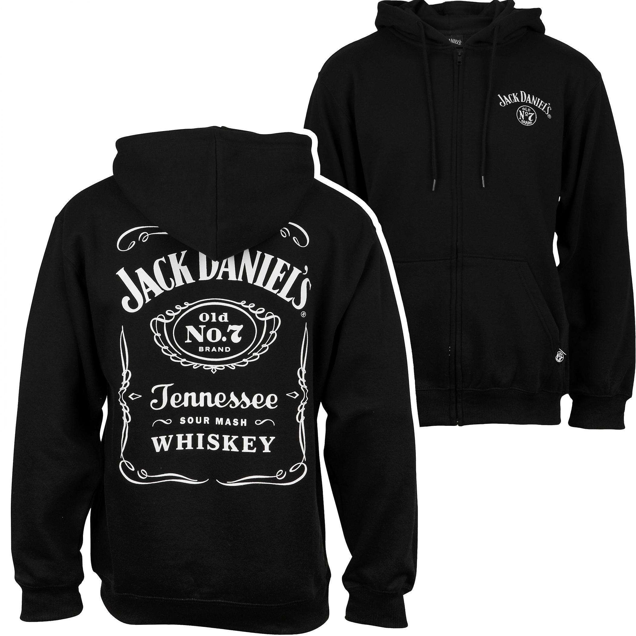 Liquors Jack Daniel's Label Front and Back Print Zip-Up Hoodie Black XX-Large