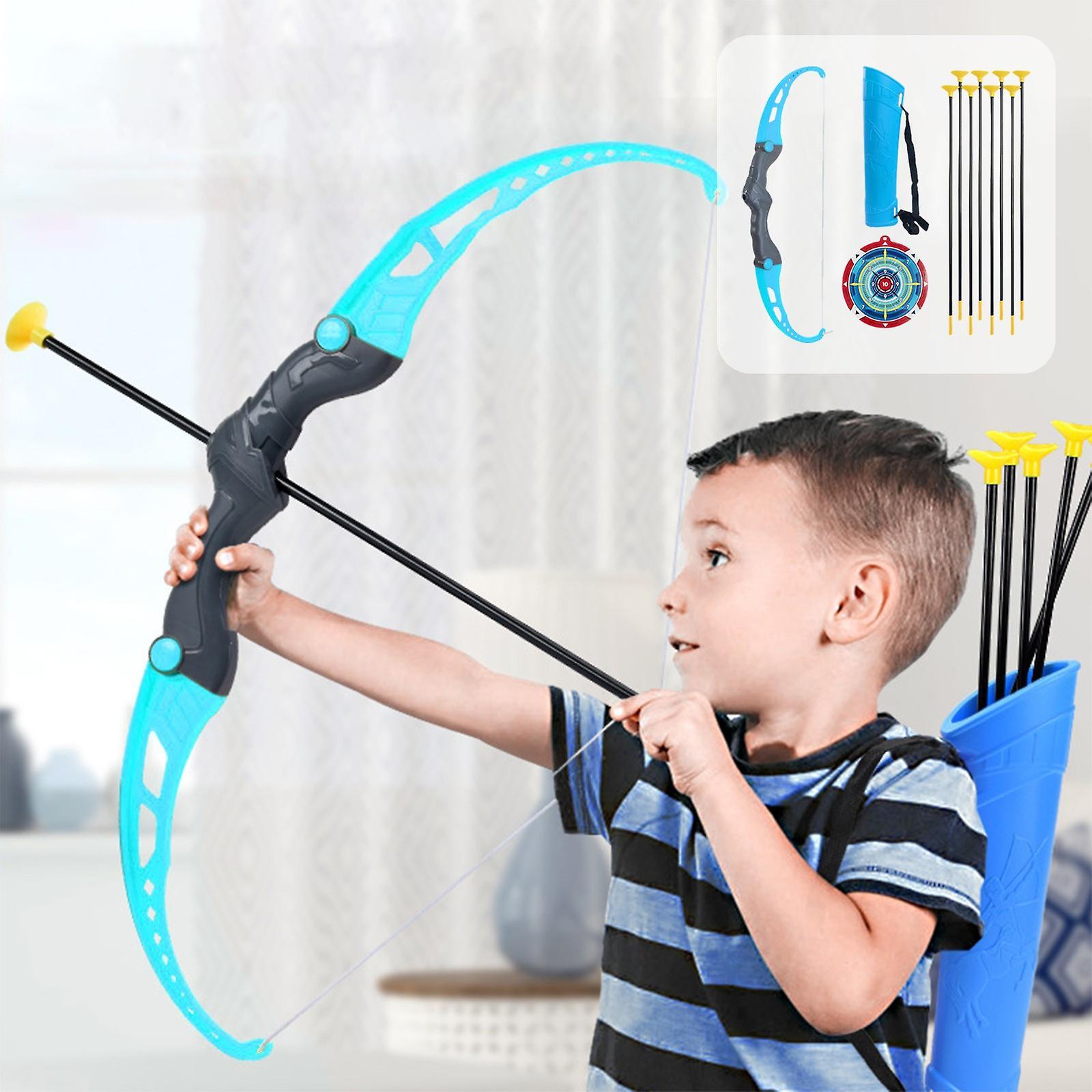 Flye Kids Bow And Arrows Set  With 8 Suction Cup Arrows, Targets & Dorlach, Indoor And Outdoor Toys For Children Boys Girls Blue