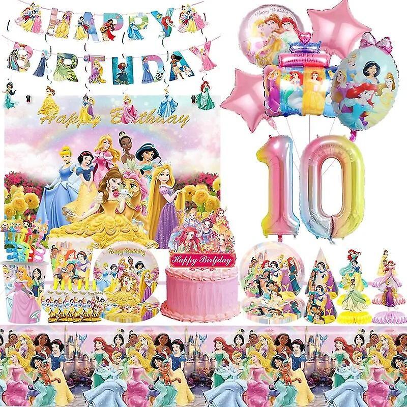 Duqi Princess Birthday Party Decorations Kids Happy Girl Princess Theme Disposabletableware Snow White Belle Balloons Supplies 1pcs cake topper