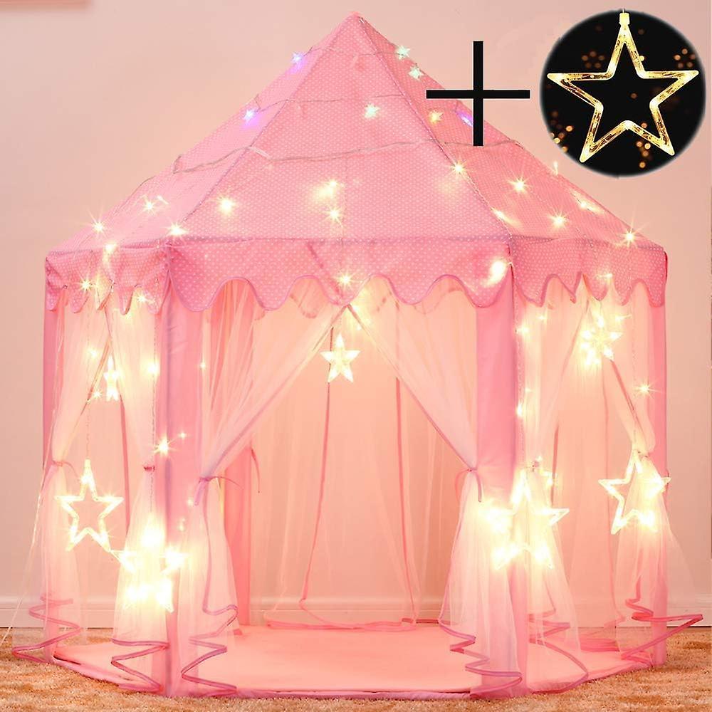 Axxx Children's play tent, princess castle play tent, indoor children's playhouse, girls Large playhouse with LED color fairy lights