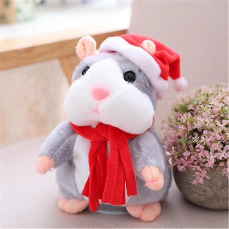 Aiducho Talking Hamster Plush Toy Repeat You Say Funny Kids Stuffed Toys Talking Record Plush Interactive Toys Red Hat Grey