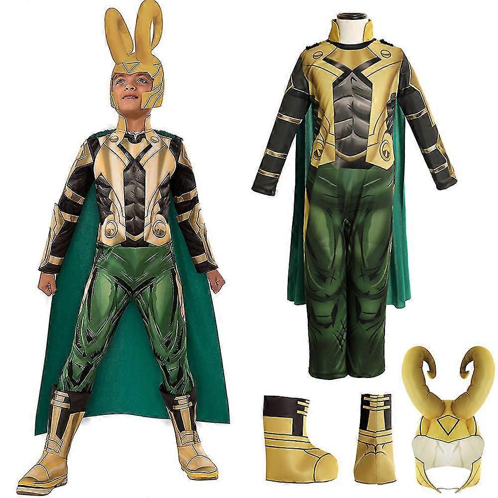 Duqi Loki Jumpsuit Cape Mask Helmet Fancy Dress Carnival Cosplay Costume Prop Green L