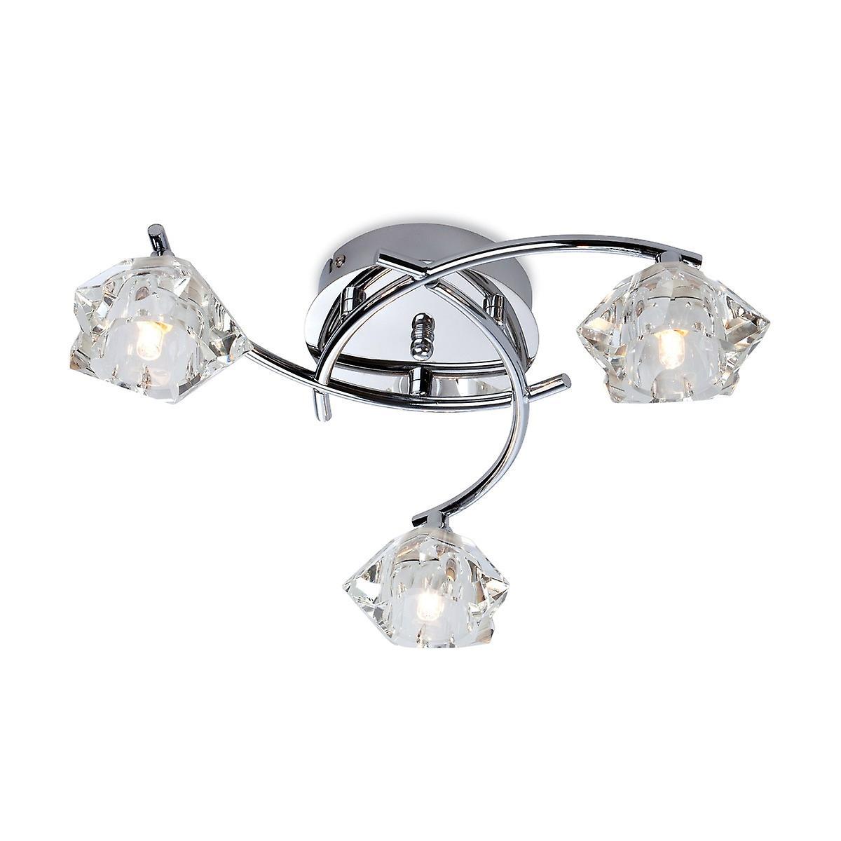 Clara 3 Light Flush Multi Arm Ceiling Light Chrome Clear Glass G9