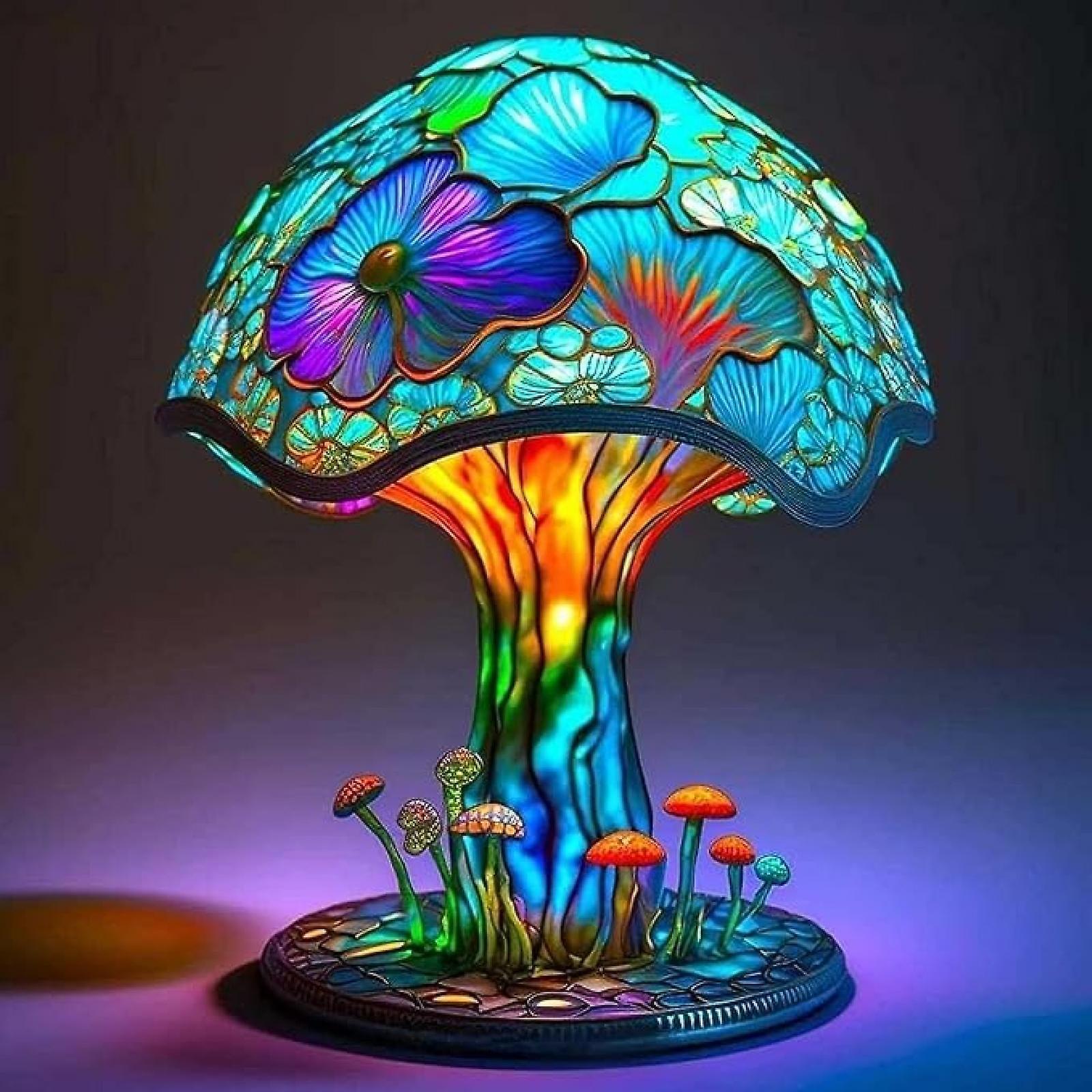 SSRGV Stained Glass Mushroom Lamp, Vintage Table Lamps, Bedside Lamps, High Table Lamps Night Lights, Bedroom Table Lamps Decorative 5.9inch