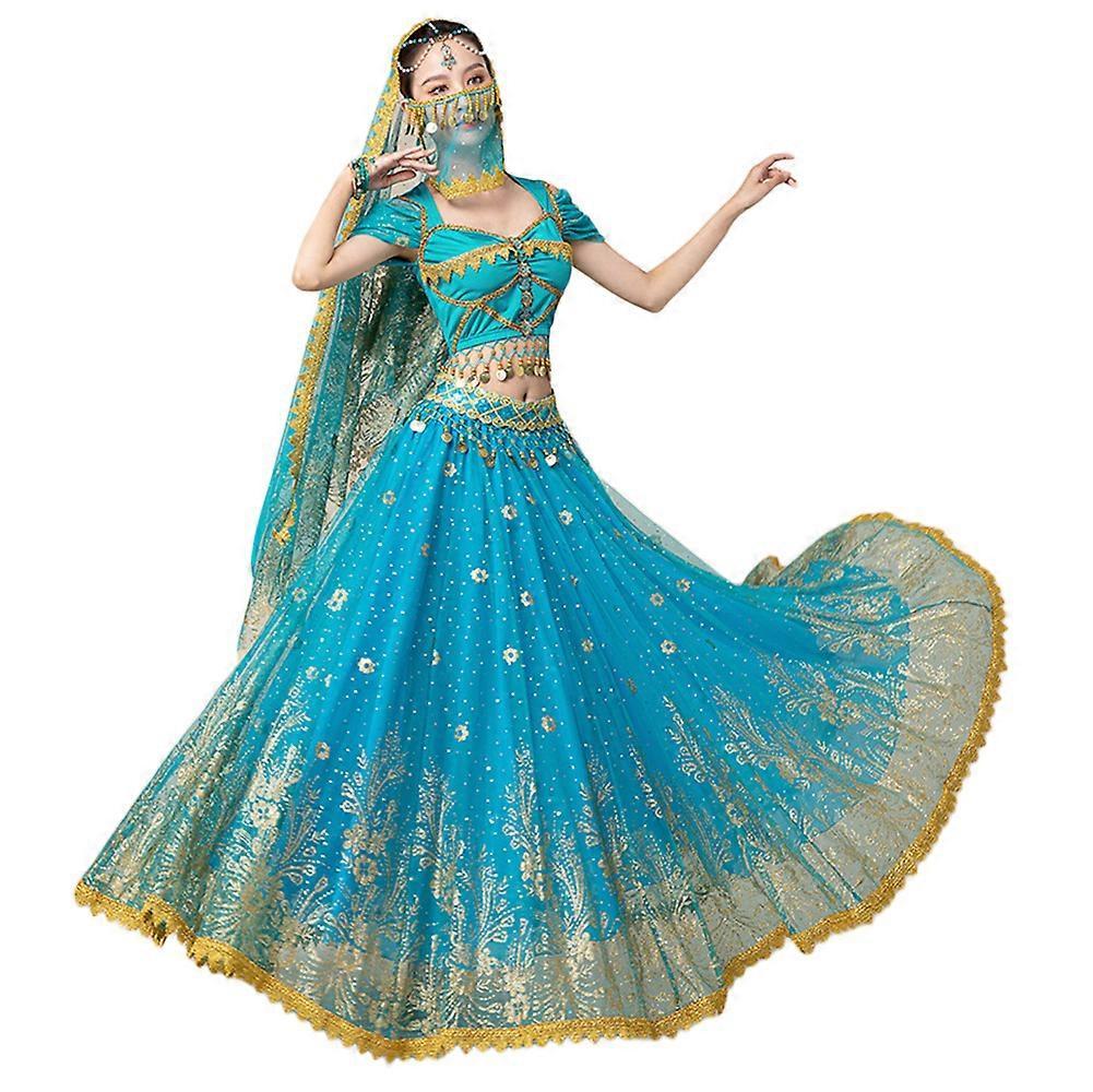 Boeyaa Indian Dance Costumes 7 Piece Set Bollywood Costumes Large Skirts Retro Dresses Belly Dance Costumes M