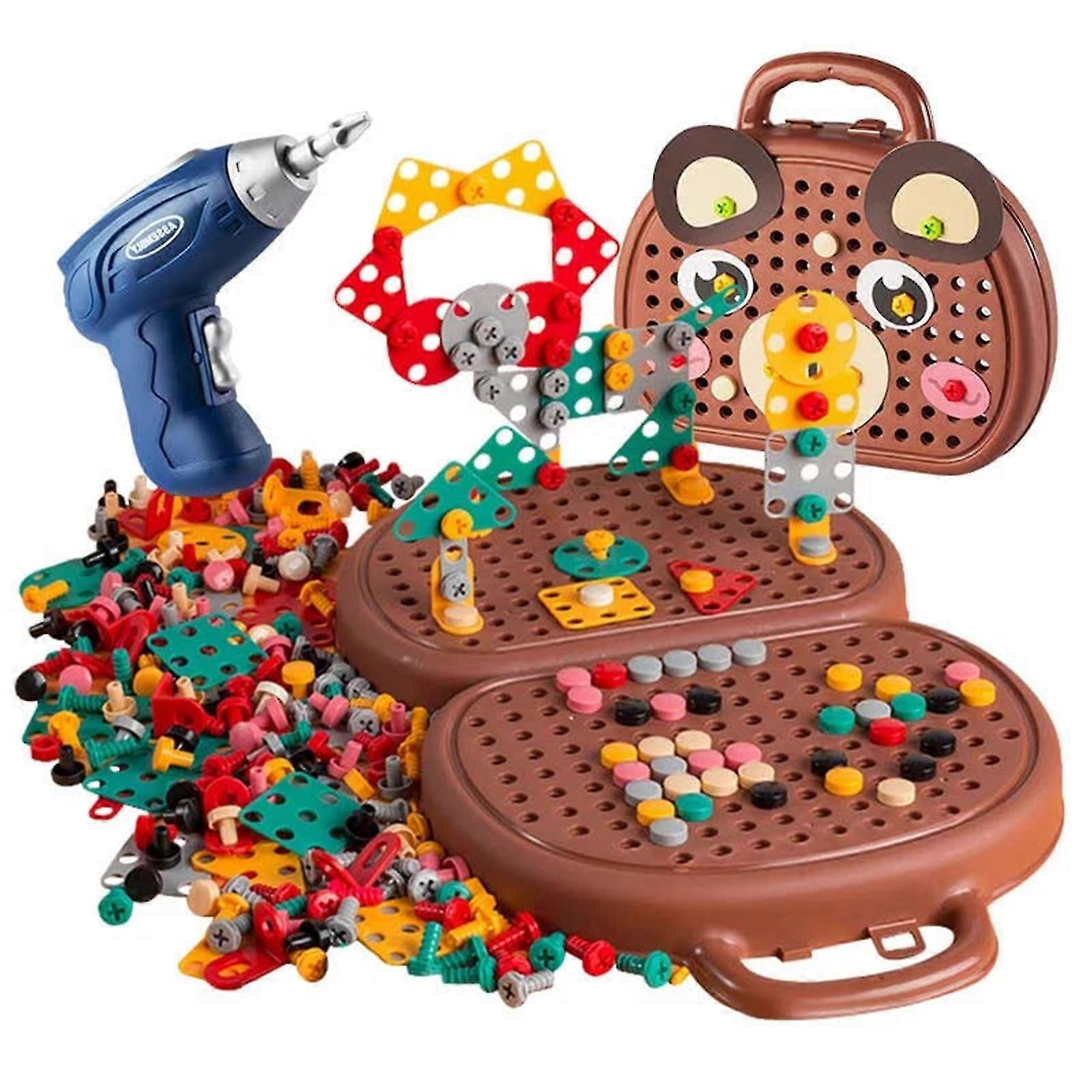 Ersam A Set of Educational Wooden Puzzle Mosaic Toy Set Toys with Drill Set Building Blocks