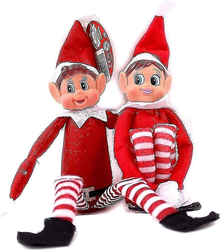 Sunset 12" Boy / Girl The Naughty Christmas Elves On Display Shelf Prop Xmas Plush Toy Red White Girl Elf