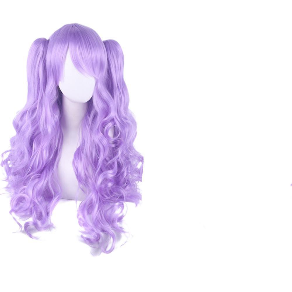 JUSCH Lolita Long Curly Clip on Ponytails Cosplay Wig, Double ponytail tiger clip long curly wig (Light Purple),WZ-1339