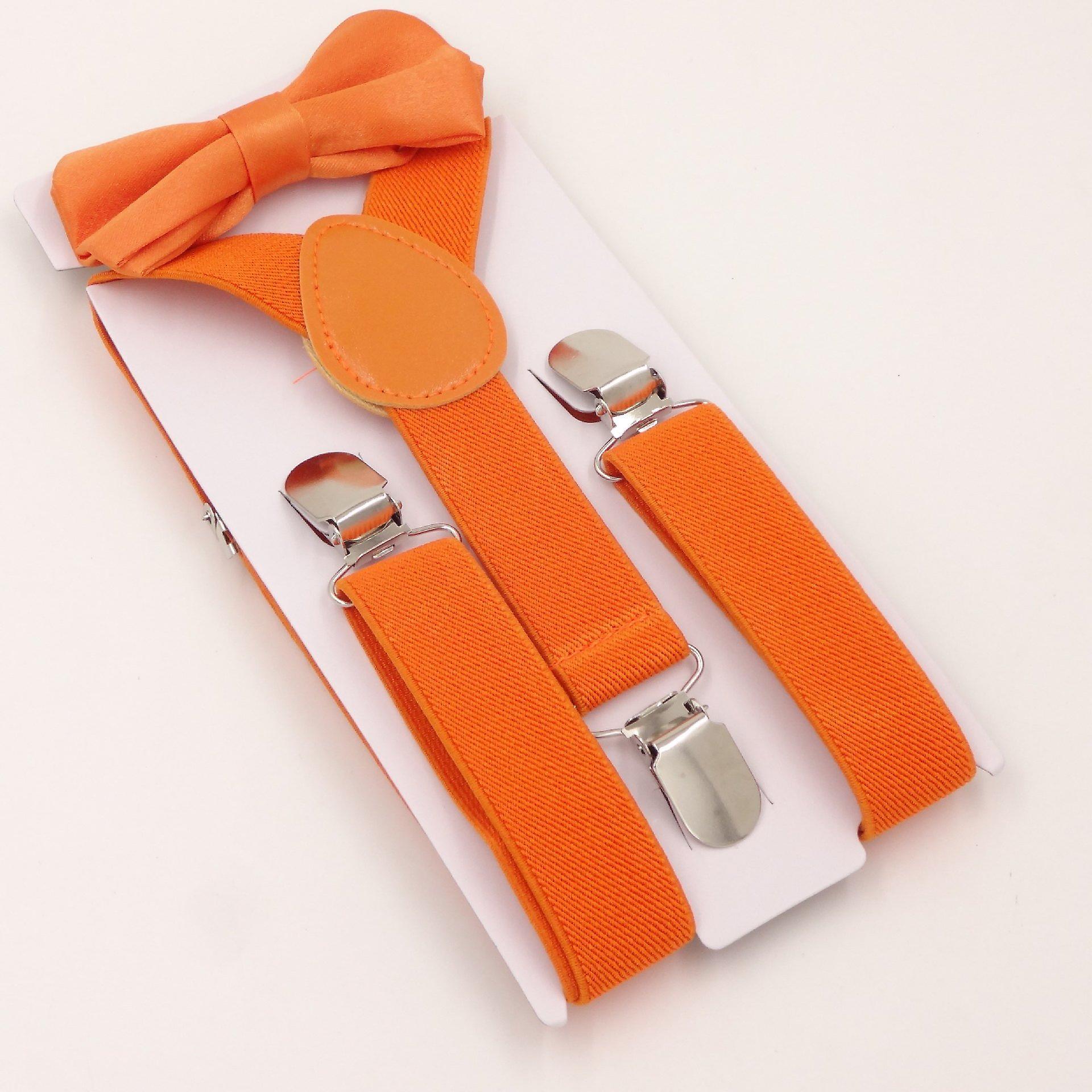 Slowmoose Adjustable And Elasticated Kids Suspenders With Bowtie Bow Tie Set orange