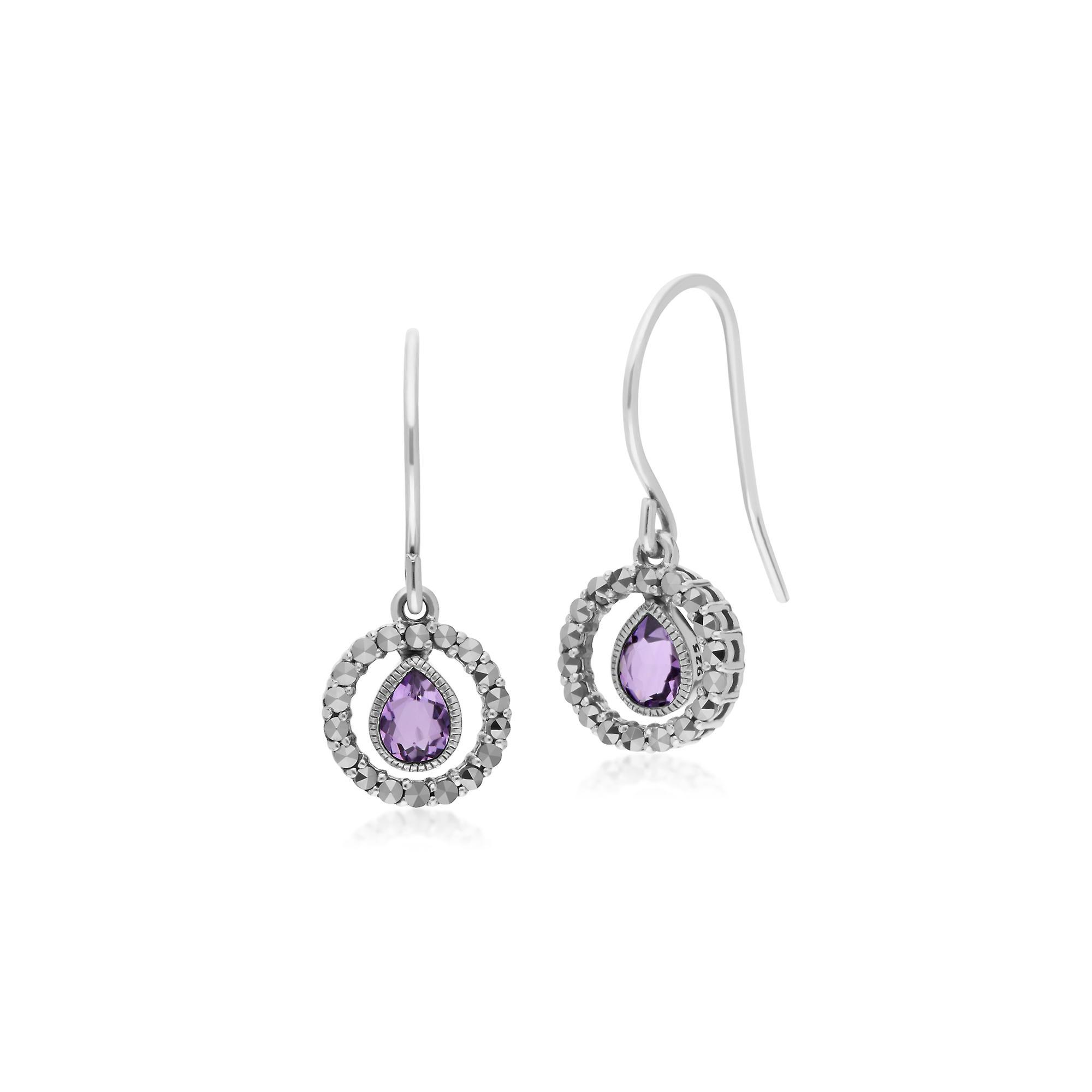 Gemondo Classic Pear amethyst & Marcasite Round Halo Drop Earrings in 925 Sterling Silver 214E872805925 One Size