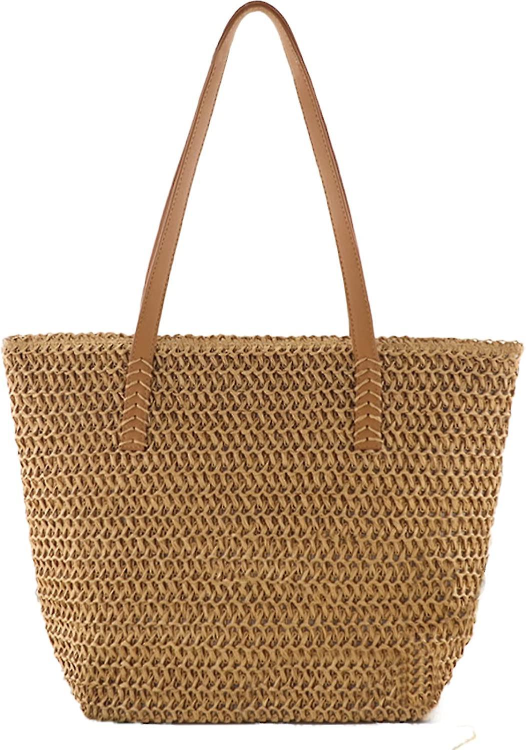 Maromalife Straw Beach Tote Bag For Women Large Woven Shoulder Handbag Straw Bag For Summer Beach Vacation Light Brown