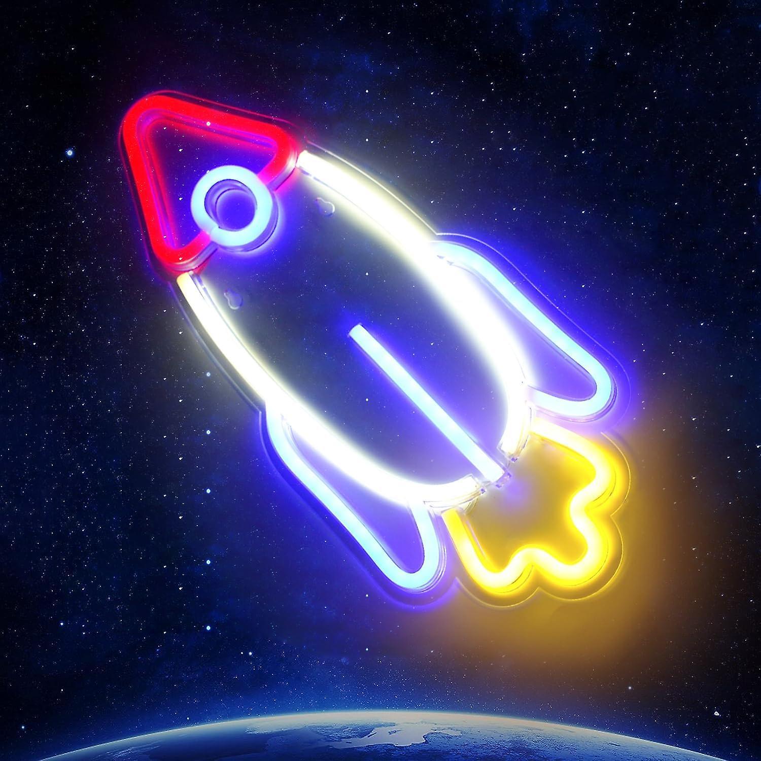 Heytea Rocket Neon Signs For Bedroom Decor, Usb Powered Colorful Space Shuttle Neon Light Up Sign For Kids, Gaming Bedroom Wall Art, Man Cave