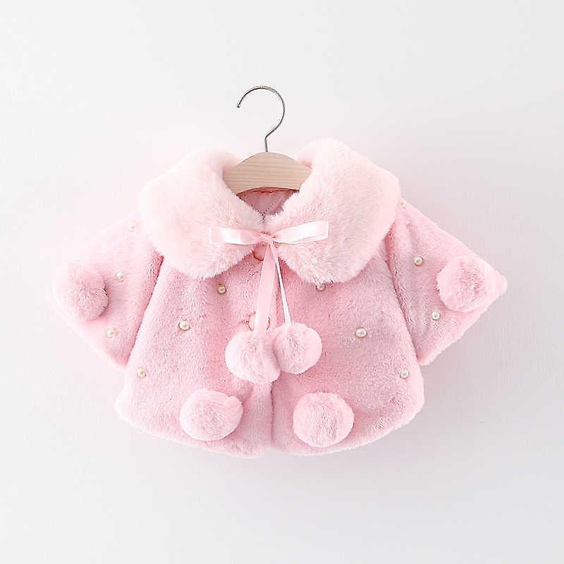 Slowmoose Children Winter Coat, Baby Thickeness Fur Cape Pink 24M