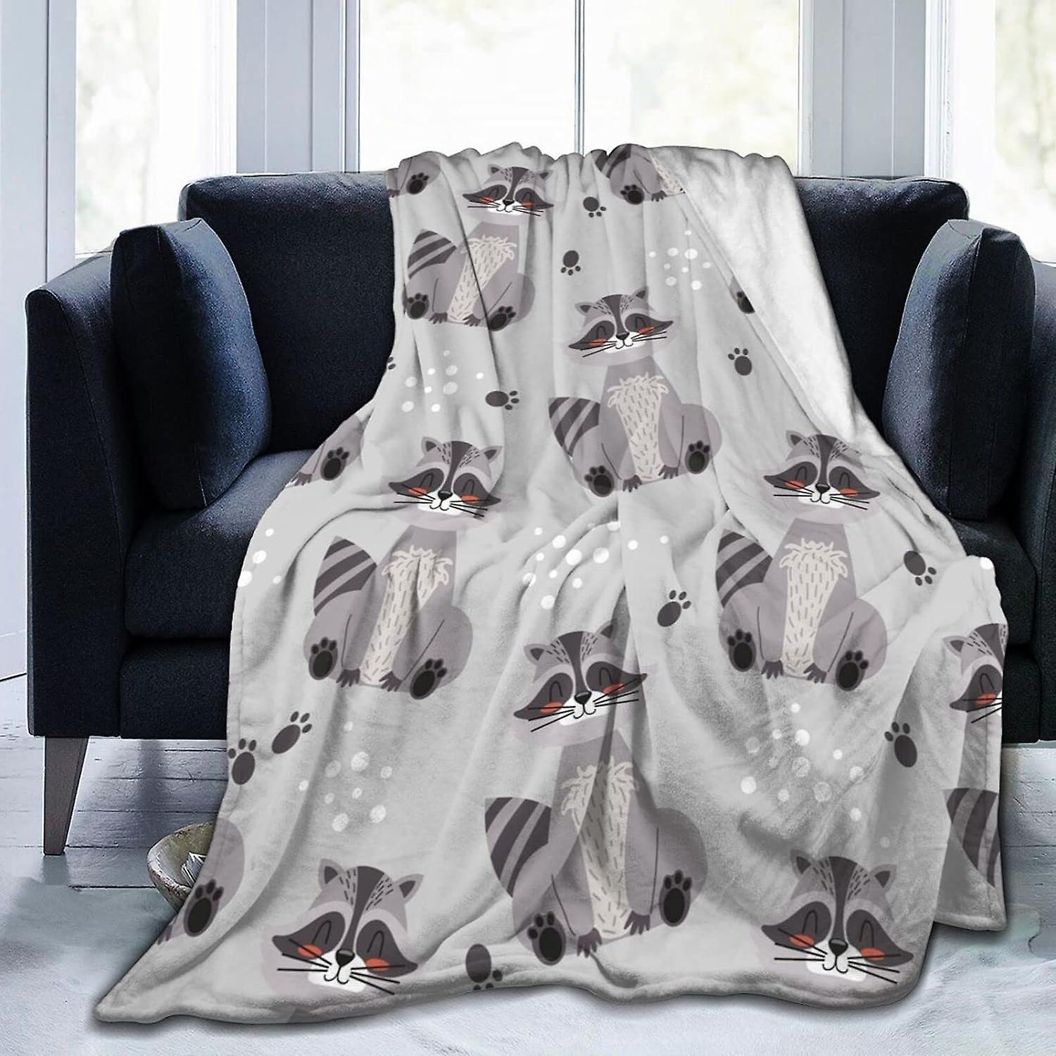 Kerota Blanket Raccoon Lightweight Throw Blanket Soft Flannel Blankets Anti Static for Couch Bed 50x40in 125x100cm