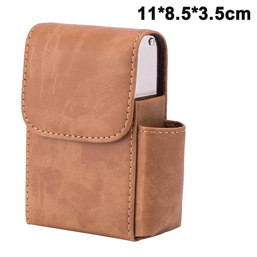 Szyy PU Leather Sliding Cigarette Box Case Stainless Steel Cigarette Case with Lighter Holder and Belt Loop for Men and Women Unisex