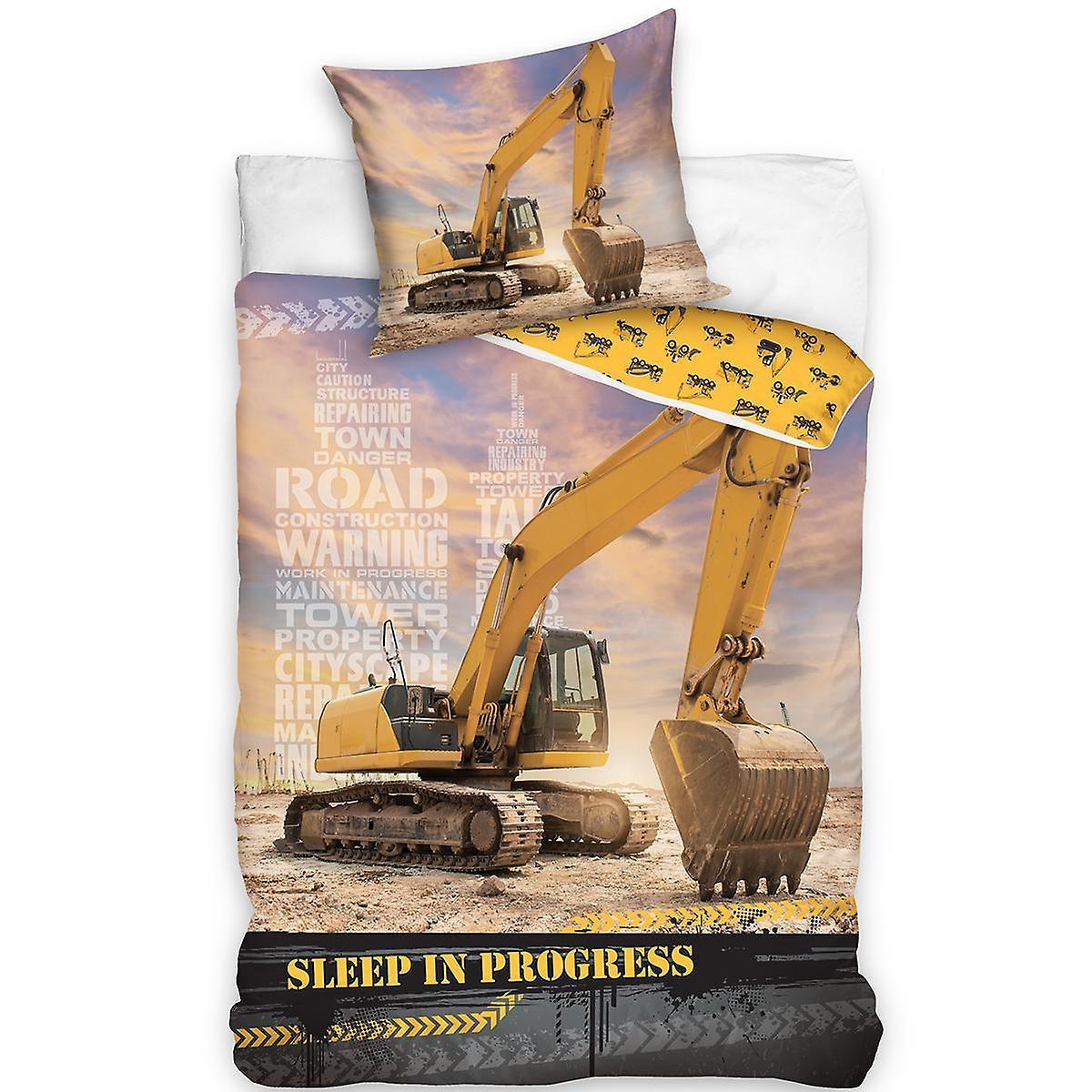 Great Lion Construction Excavator Sleep In Progress Duvet cover Bed set 140x200+70x90cm