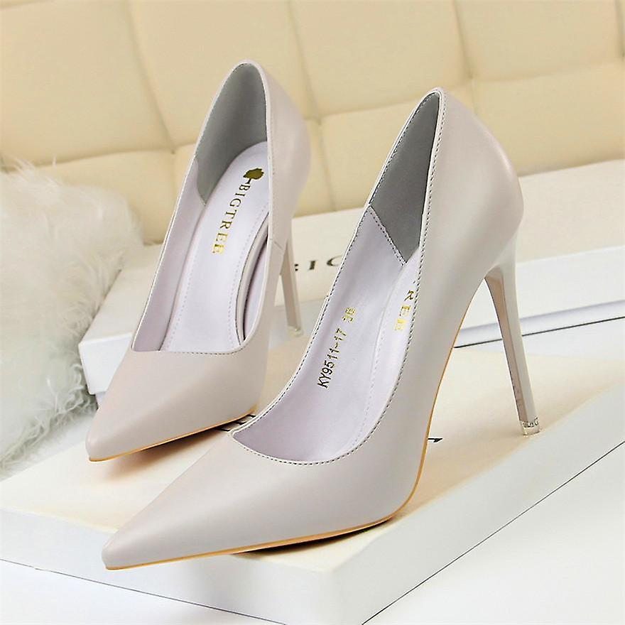 TribalSensation Fashion Women's Soft Leather Shallow, High Heels Shoes 10.5cm Gray 7