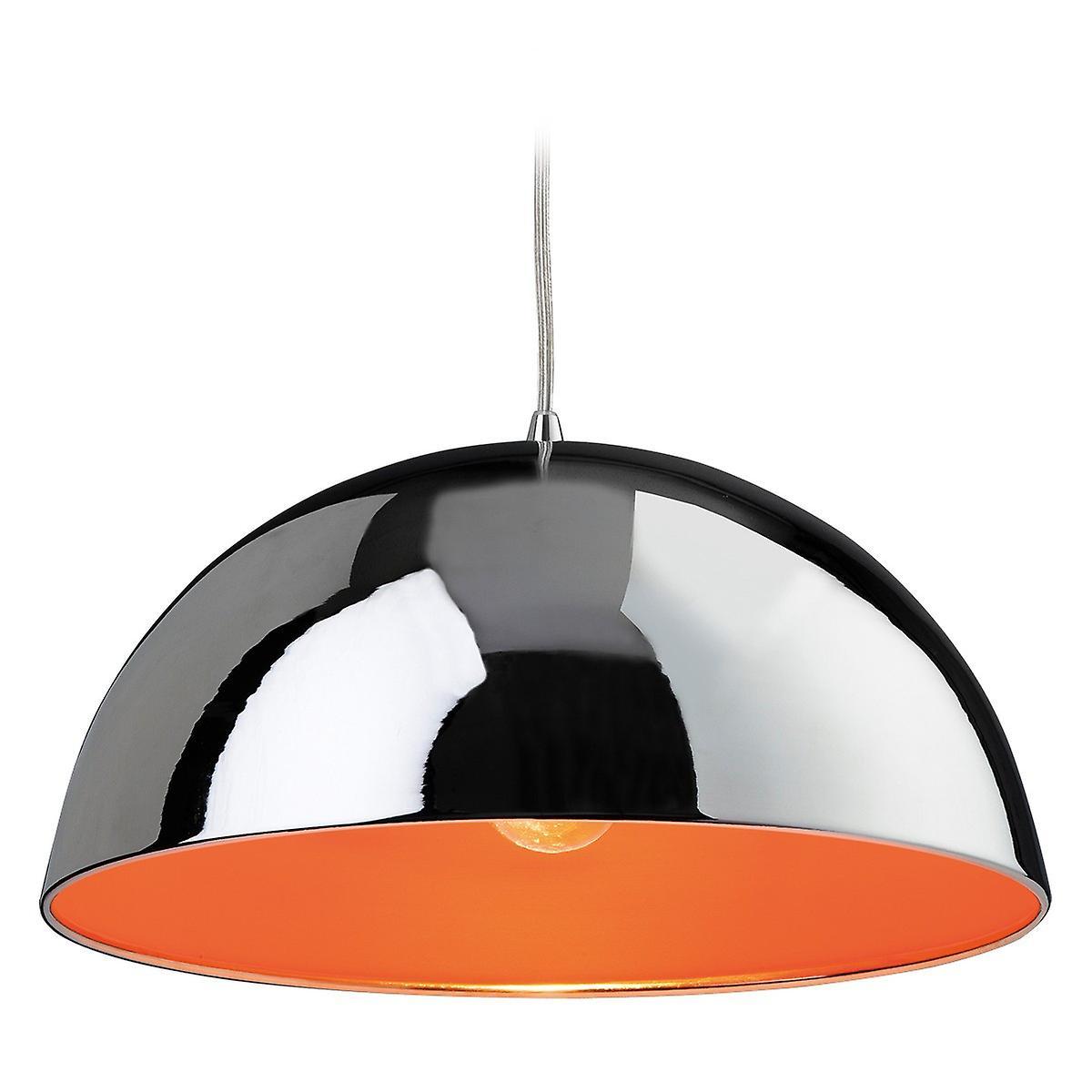 Firstlight Lighting Bistro 1 Light Dome Ceiling Pendant Chrome, Orange Inside, E27