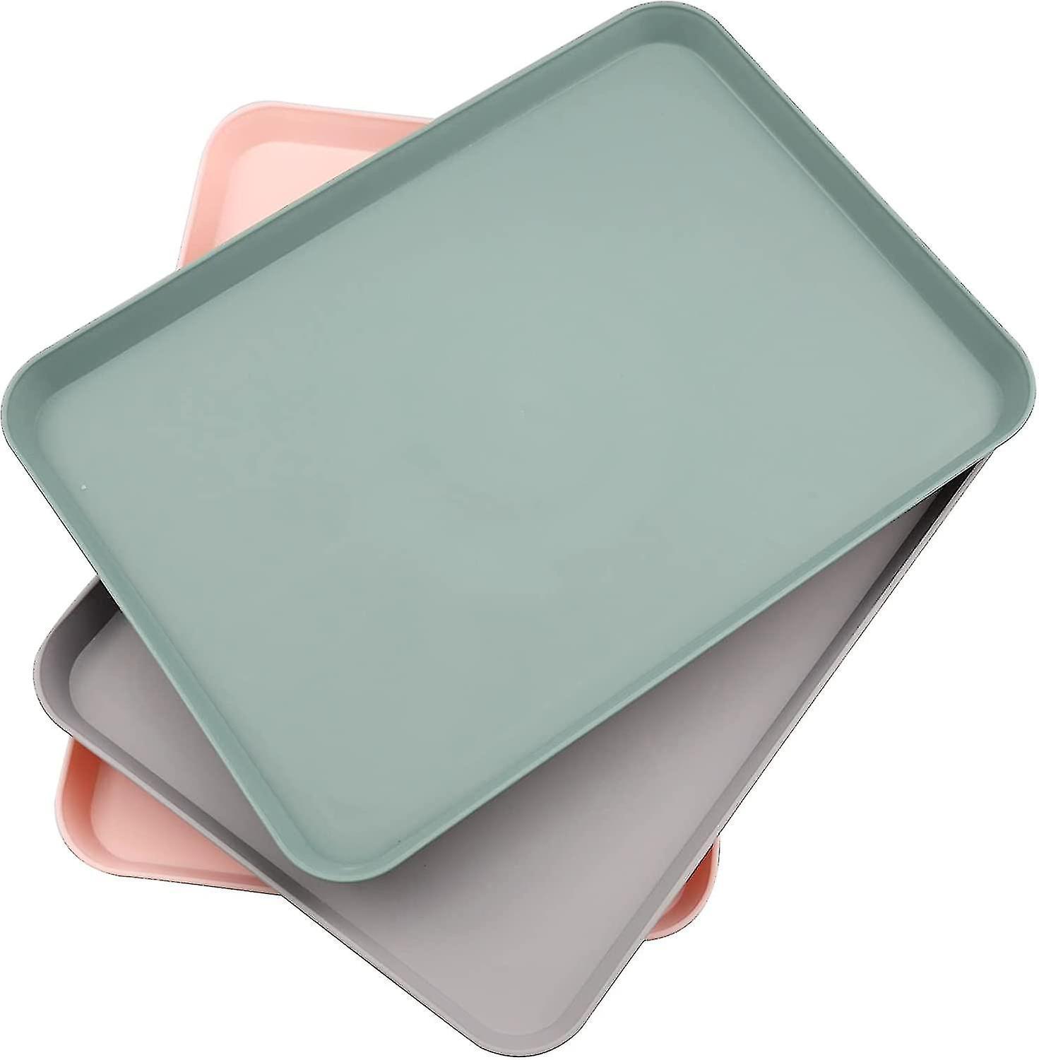 Yuntianzun Pack Of 3 Plastic Serving Trays, Plastic Trays, Small Rectangular Trays For Kitchen, Dining Room, Cafe, (pink, Grey, Grey-green)