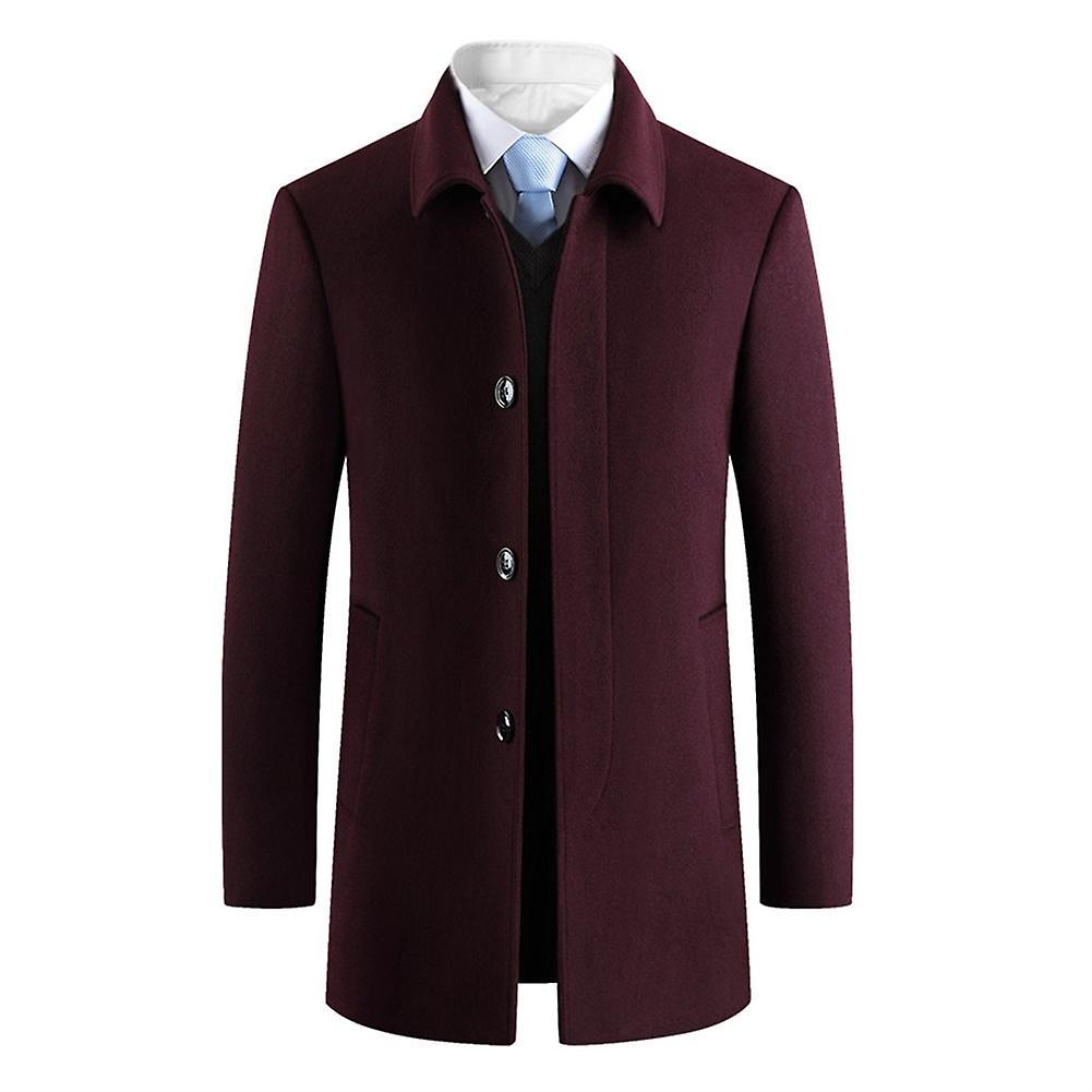 Allthemen Mens Winter Plush Thick Lapel Business Overcoat Wine Red L