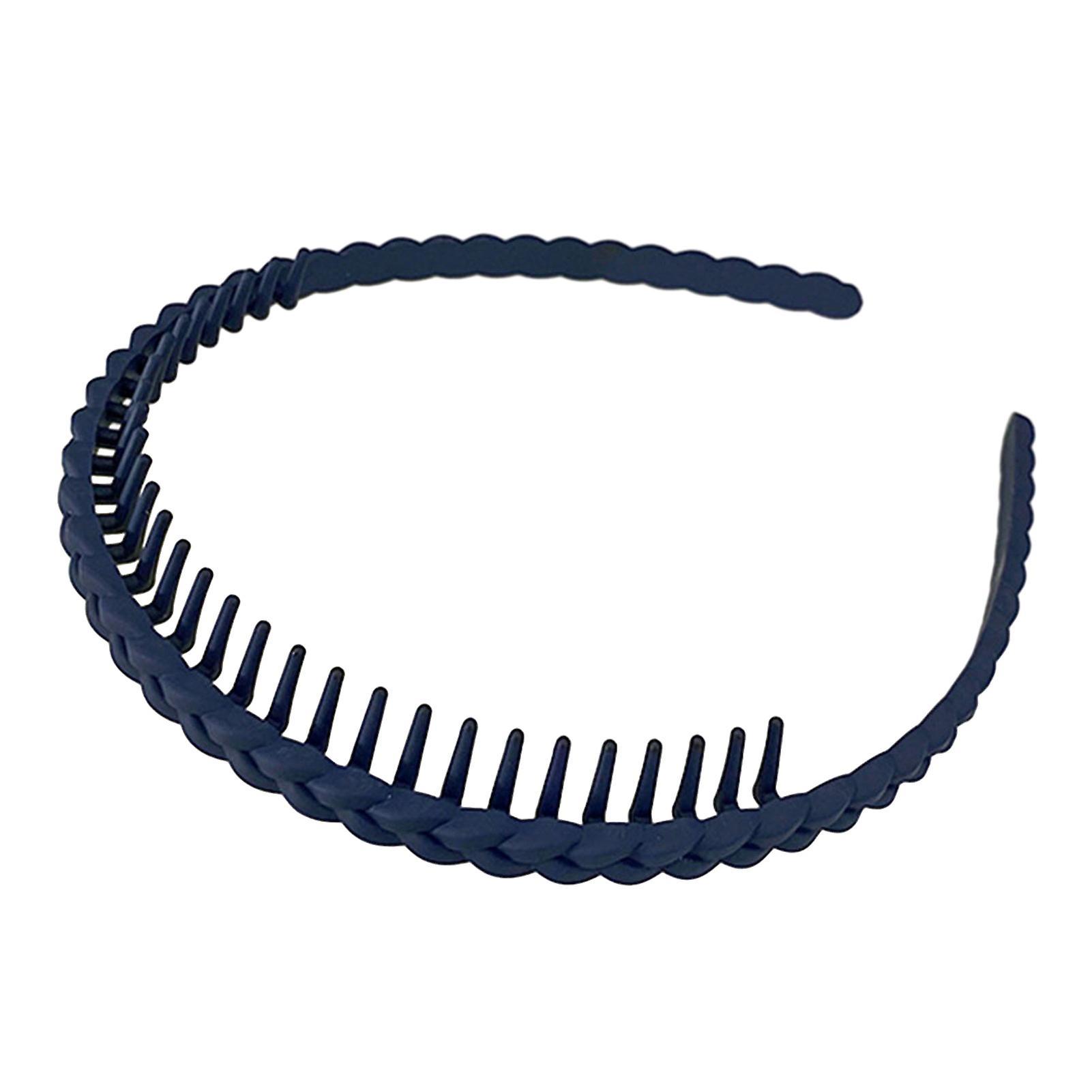 Tuelaly Women Headband Elastic Frosted Braid Broken Hair Organization Face Washing Bath Hair Hoop with Teeth Female Headwear Dark Blue