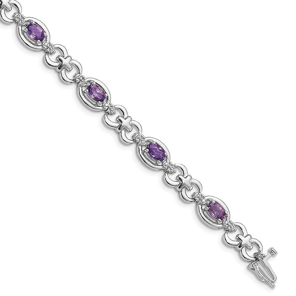 JewelryWeb 925 Sterling Silver Polished Box Catch Closure Diamond and Amethyst Bracelet Measures 8mm Wide Jewelry Gifts for Women 7.000