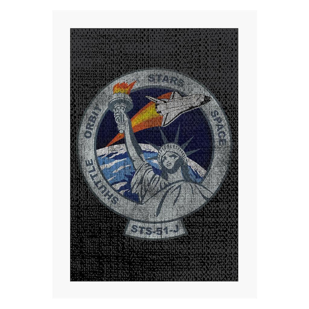 NASA STS 51 J Atlantis Mission Badge Distressed A4 Print Black 21cm x 29.7cm