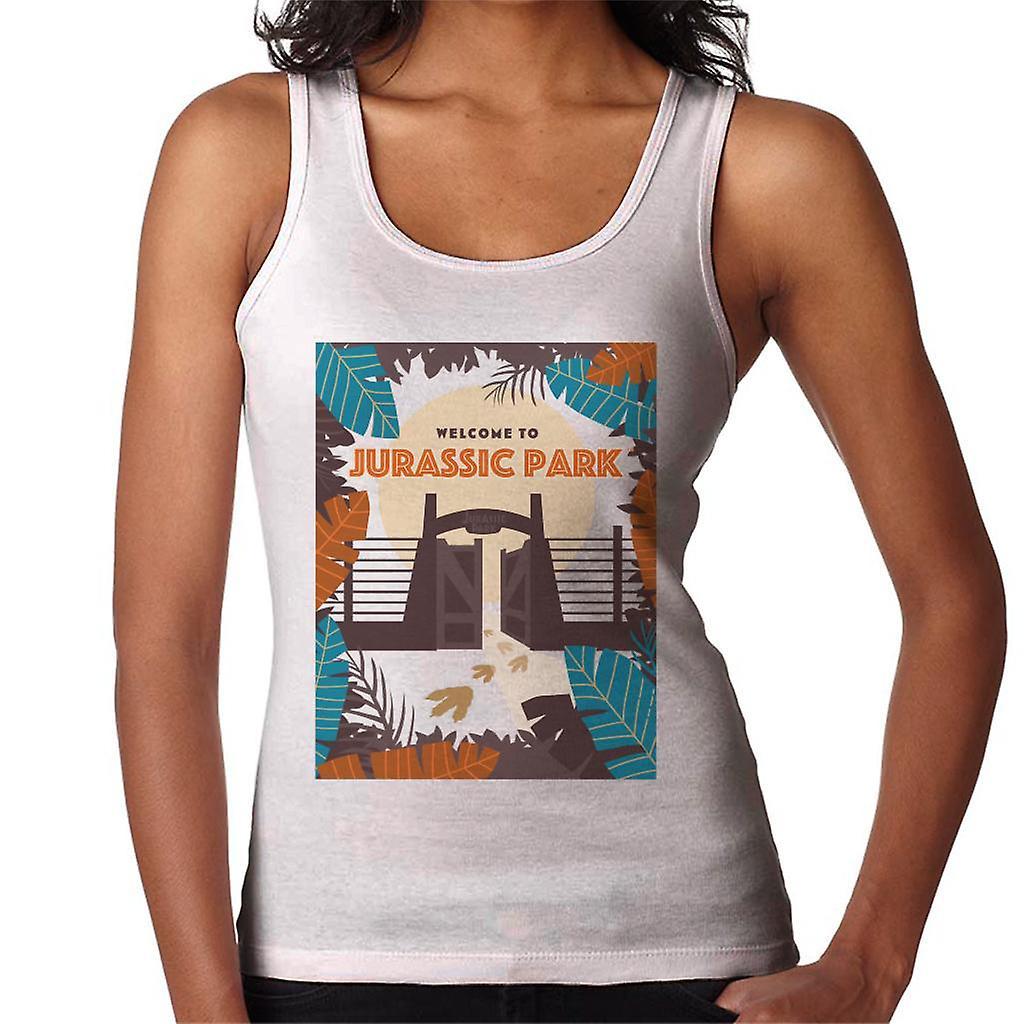 Jurassic Park Welcome To Sign Blue Leaves Women's Vest White Small