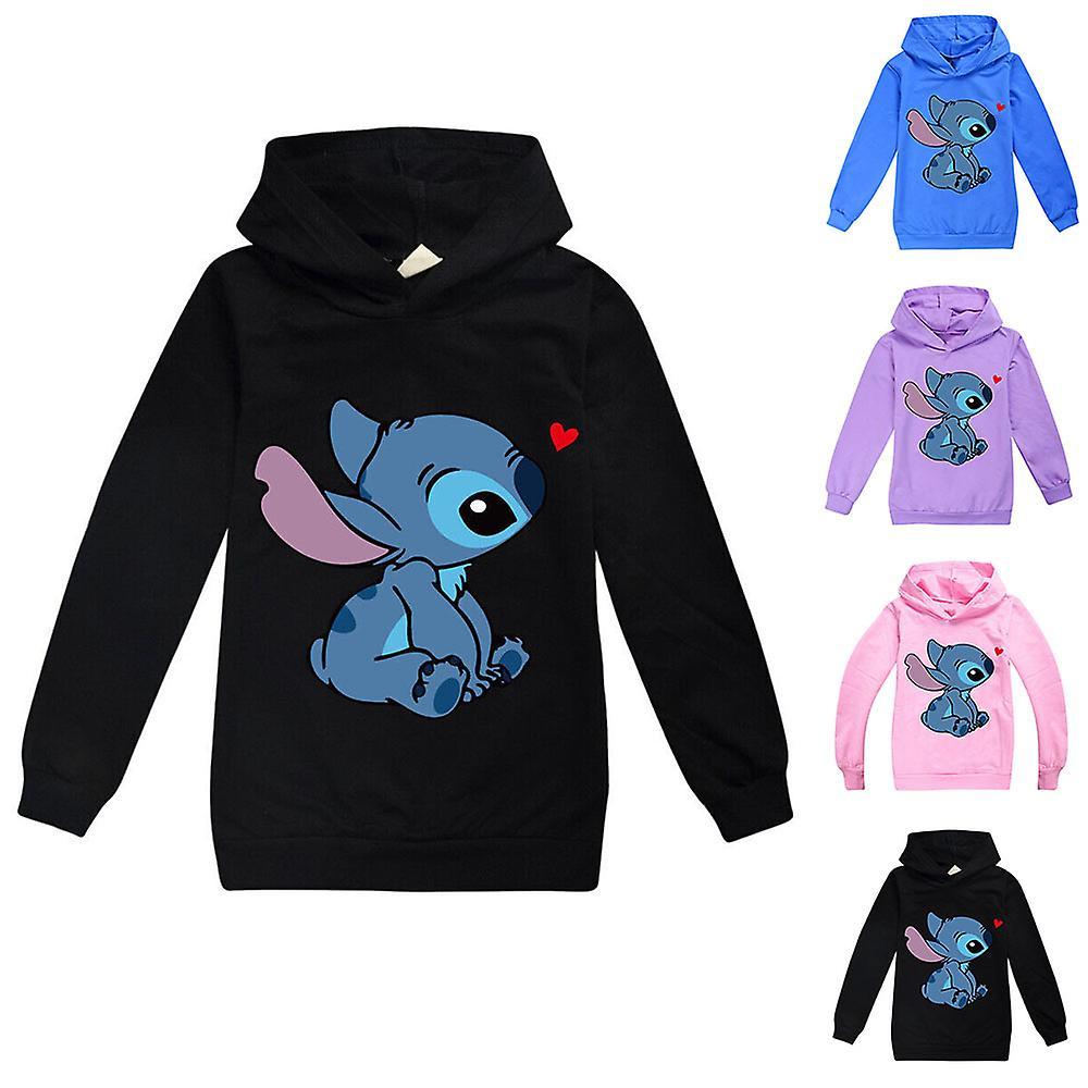 Varychmoo Lilo & Stitch Kids Boys Girls Casual Hoodie Long Sleeve Printing Hooded Sweatshirt Tops Black 13-14 Years