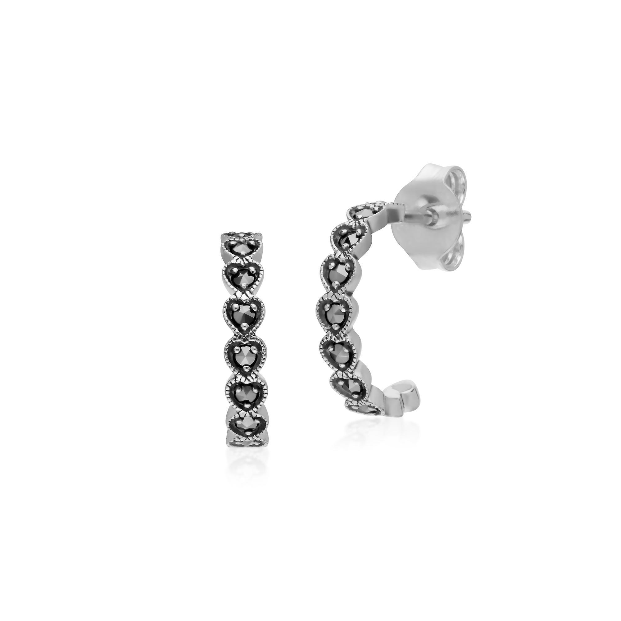 Gemondo Geometric Heart Marcasite Half Hoop Earrings in 925 Sterling Silver 214E873401925 One Size