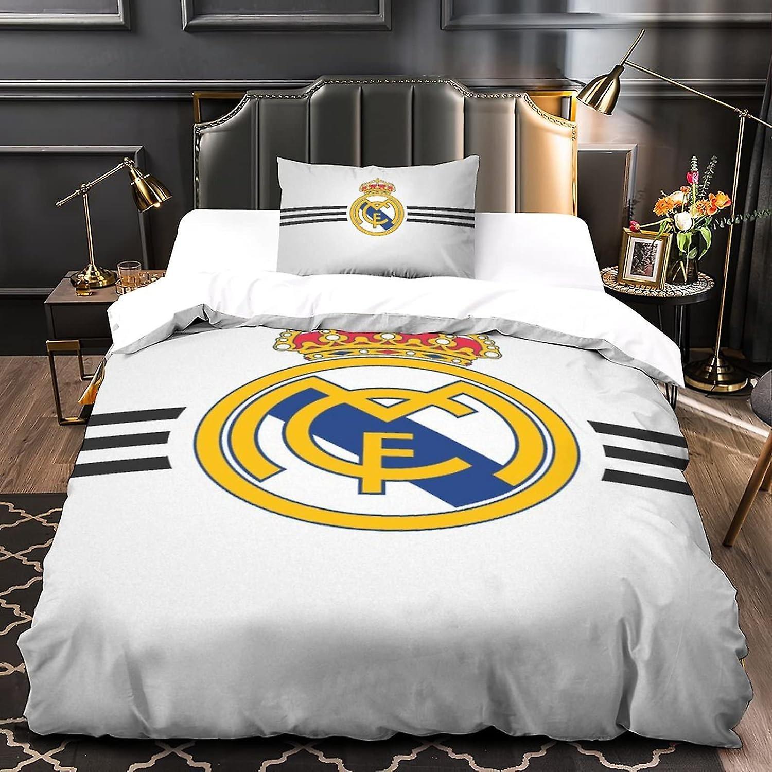 Kerota Real Madrid 1 Ultra Soft Duvet Cover Set 3D Bedding Famous Football Team 3 Piece Printed Microfiber Quilt Cover with Zipper Closure for Teen...